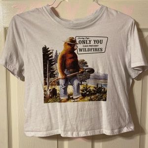 White Smokey the bear crop top